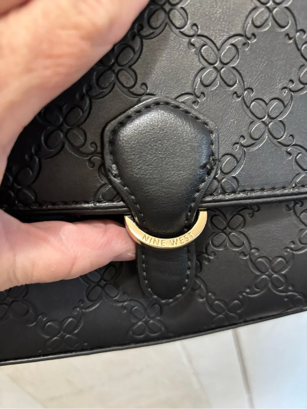 Nine West Classic Black Embossed Saddle Bag - Women's Shoulder Purse
